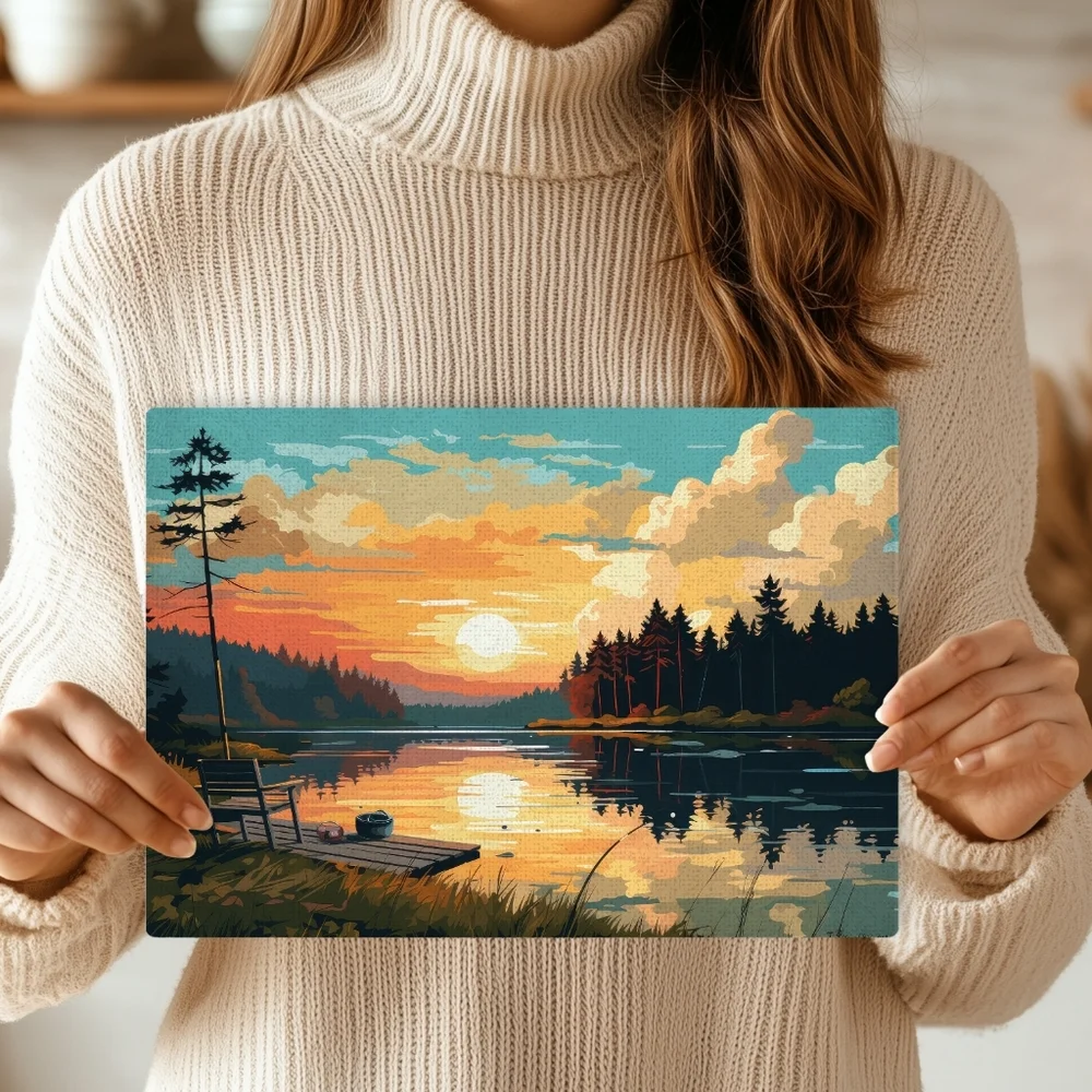 Scenic Fishing Woods Sunset Fathers Day Gift Glass Cutting Board Size 11 X 8